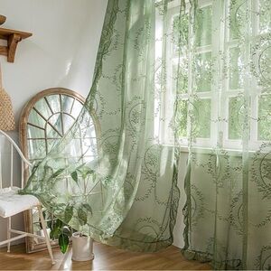 Cute green sheer lace curtains